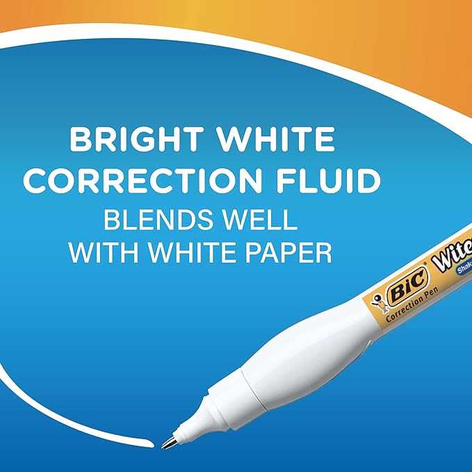 BIC Wite-Out Brand Shake 'n Squeeze Correction Pen, 8 ML Correction Fluid, 4-Count Pack of white Correction Pens, Fast, Clean and Easy to Use Pen Office or School Supplies