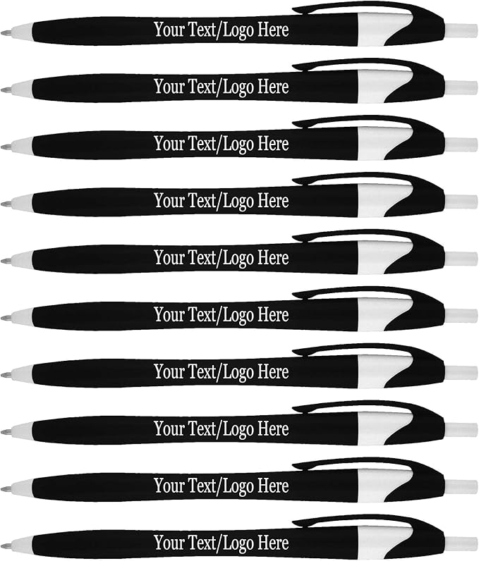 SyPen Personalized Pens With your Custom Logo or Text-1000 Pack Bulk-for Businesses, Parties, and Events, Custom Printed Slim Ballpoint Click Pens, Black Barrel Color, Black Ink