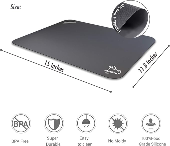 Fotouzy Plastic Cutting Boards with Food Icons, Set of 4, Flexible Cutting Mats with Hole, BPA-Free, Non-Slip and Dishwasher Safe, Modern Neutral Colors