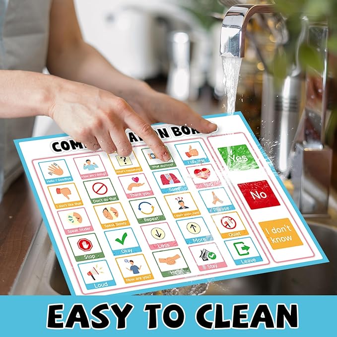 6Pcs Communication Board for Non Verbal Adults Picture Symbol Communication Cards Speech Therapy Tools for Autism Toddlers Kids Aphasia Stroke Patients Hospital Care Home Use Talking Placemats