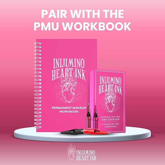 PMU Practice Pen – Wireless Precision Training Tool with 8 Ballpoint Cartridges – for Practicing Eyebrow, Lip, and Eyeliner Design Techniques on Paper – Includes 2 Batteries & Magnetic Case