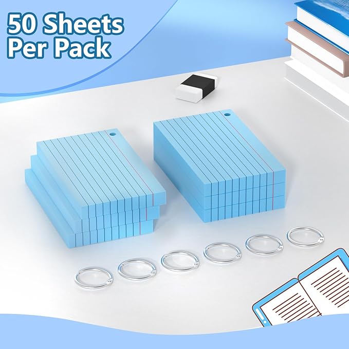 Ciphyfee Index Cards 3x5 Inch With Ring, 300 Count, Ruled Blue Index Card, 180GSM Flash Cards College Ruled for Students, Teachers, Study Note Card for Office, Home, School, Office