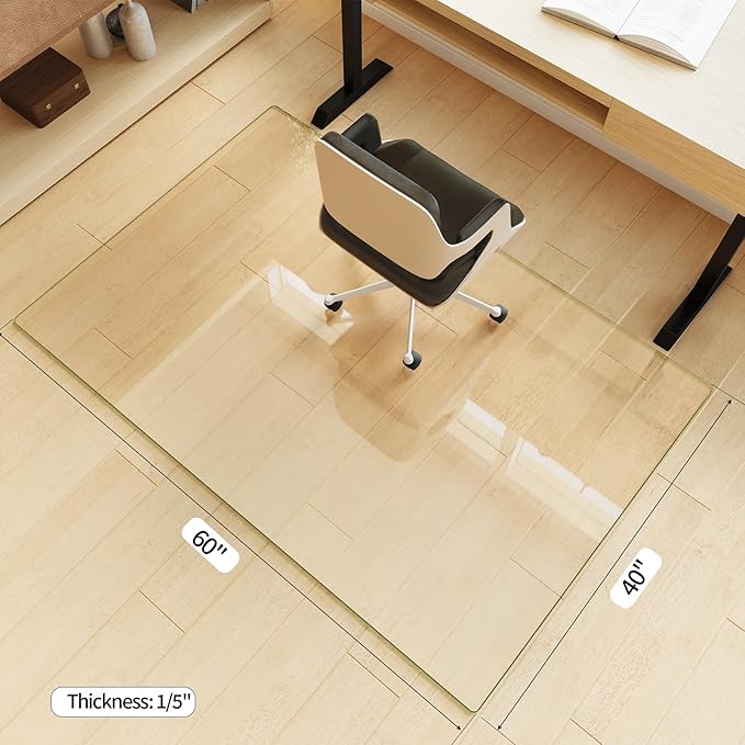 Koonmi Tempered Glass Chair Mat for Hardwood Floors & Carpets, 40" x 60“ Transparent Heavy Duty Office Floor Protector with Noise-Free Gliding Shatterproof for Home Office Desk
