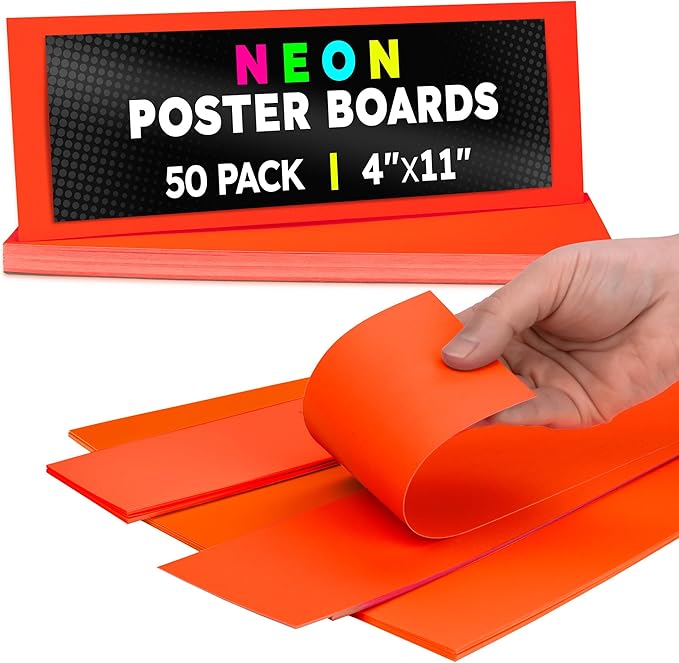 Hygloss Small Poster Board 4x11 - 50 Neon Red-Orange Single Color Poster Boards Bulk Pack - 10 Pt. Thickness Colored Poster Board Paper for Project, Flash Cards, Signs - Posterboard Multipack 4" x 11"