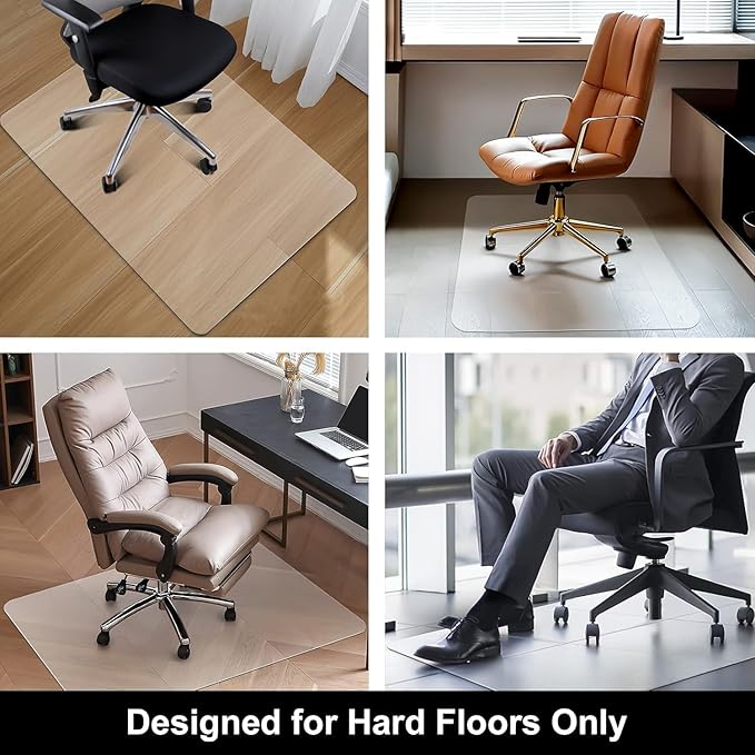 Kuyal Office Chair Mat for Hardwood Floor, 51'' x63'' Rectangle Transparent Desk Thick Durable Chair Mat for Rolling Chairs, Easy Glide, Floor-Protector