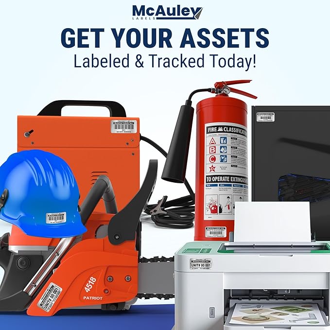 McAuley Labels Custom Asset Tags for Equipment – Numbered, Permanent, Adhesive, Metalized Silver Polyester - ID Label - 1.5x0.75 Inches