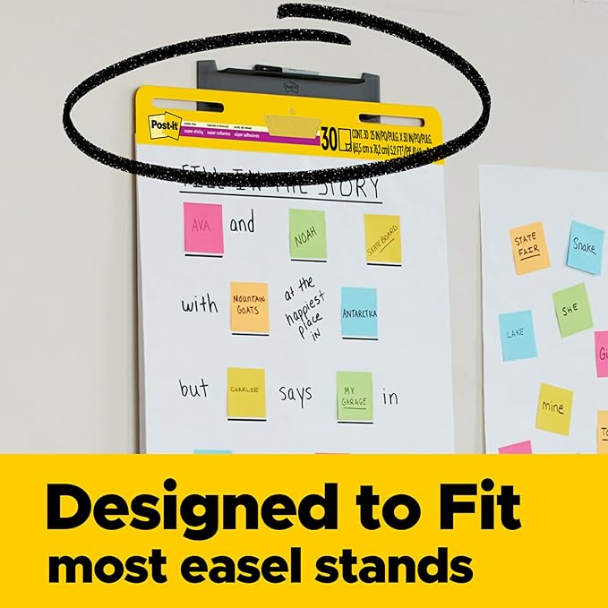 Post-it Super Sticky Easel Pad, 25 x 30 Inches, 30 Sheets/Pad, 6 Pads, Large White Premium Self Stick Flip Chart Paper, Super Sticking Power (559VAD6PK)