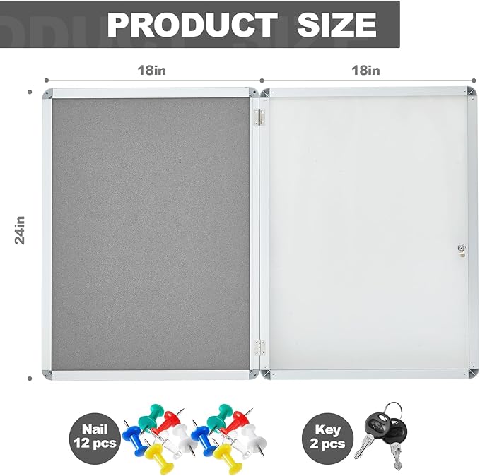Geetery 24 x 18 Inch Enclosed Fabric Bulletin Board Tamperproof Lockable Noticeboard Fabric&Aluminium Frame Display Cases Wall-Mounted Display for School, Office Secure, Durable