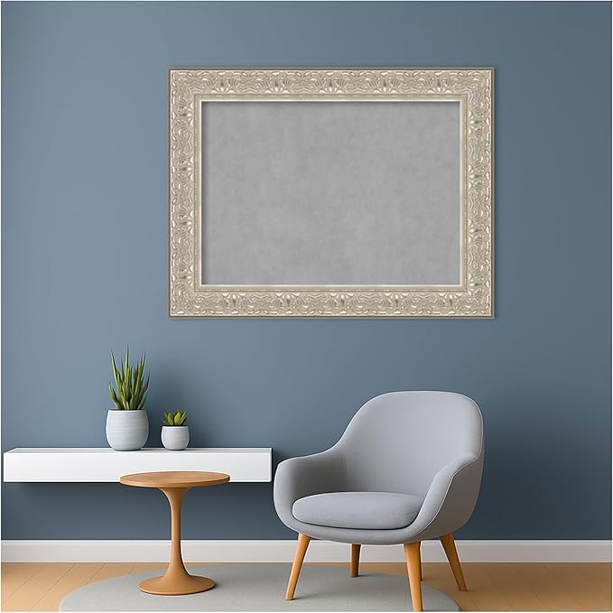 Amanti Art Silver Framed Magnetic Board 27x35 Medium Vision Board for use with Magnets, 100% Metal Sheet to Display Items as Office Decor or for Home Organization in mudroom, Kitchen or Kids Room