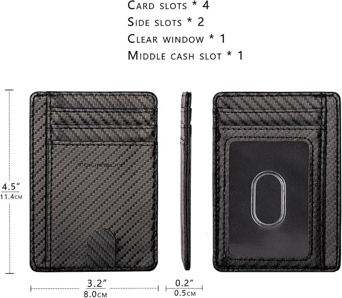 TOURSUIT Travel Minimalist Slim Front Pocket Wallet for Men Women, RFID Blocking Credit Card Holder Case (Carbon Fiber Black)