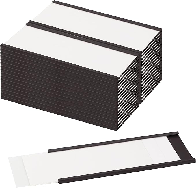 LLPT Magnetic Label Holder 4” x 1.6” 26 Packs C Channel White Paper Cards Protective Film Strong Removable for Shelf White Board Toolbox Metal Wall Cabinet Drawer(MH41626)