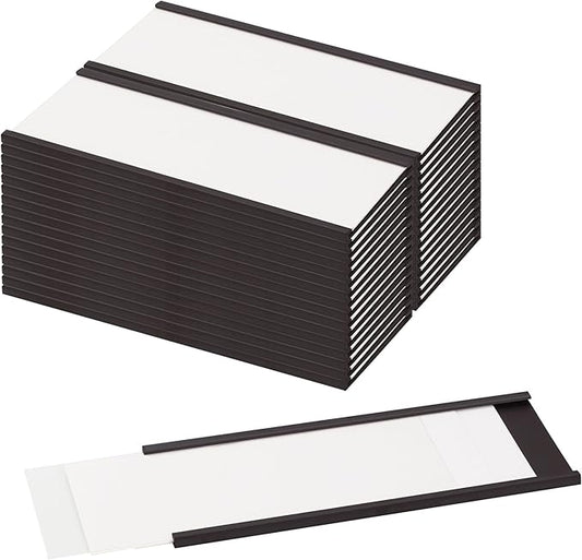 LLPT Magnetic Label Holder 4” x 1.6” 26 Packs C Channel White Paper Cards Protective Film Strong Removable for Shelf White Board Toolbox Metal Wall Cabinet Drawer(MH41626)