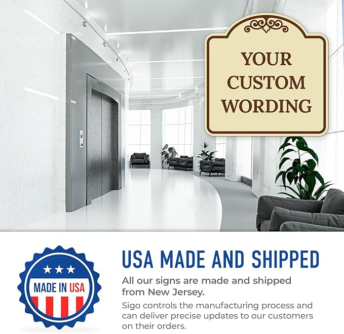 Custom Decorative Sign, Personalized Metal Sign for Business, Driveway, Home, Airbnb, Office Door Plaque,Brown Border Sign, 8x8 Inches, ACM, Fade Resistant, Made in USA by Sigo Signs