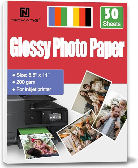 NICKANG Glossy Photo Paper 8.5x11, 53 LB/200 gsm, 30 Sheets, Letter Size, Photo Paper for Inkjet Printer, Photo Printer Paper, Picture Paper