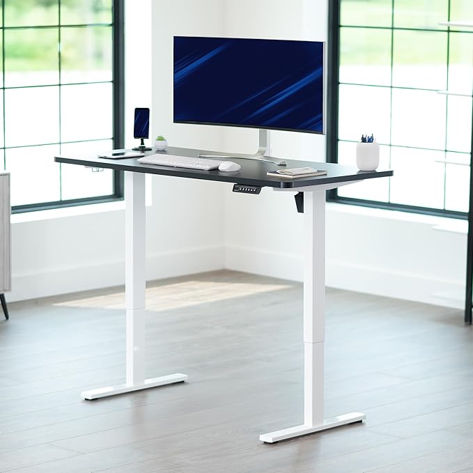 VIVO Electric 55 x 28 in Standing Desk, Memory Height Adjustment, 1B Series, Holds 220 lbs, One-Piece Black Top, White Frame, DESK-KIT-1W55B