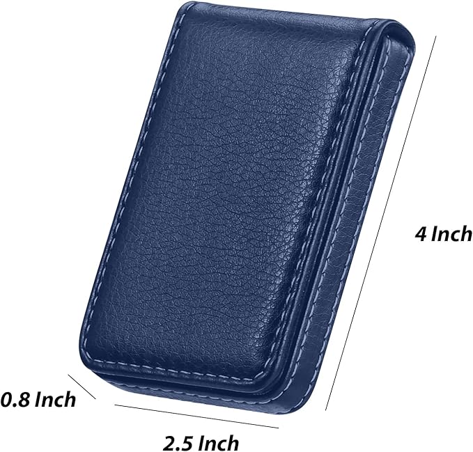 Outus 2 Pieces Business Card Holder, PU Leather Business Card Case Pocket Wallet with Magnetic Shut for Valentines Gift Men Women(Coffee and Blue,Classic)