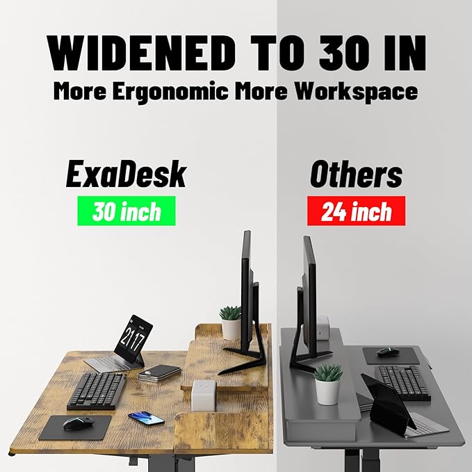 ExaDesk 48 x 30 Inch Electric Standing Desk with 2 Drawers, Adjustable Height Widened Stand Up Desk with Storage, Sit to Stand Ergonomic Workstation for Home Office, Rustic Brown