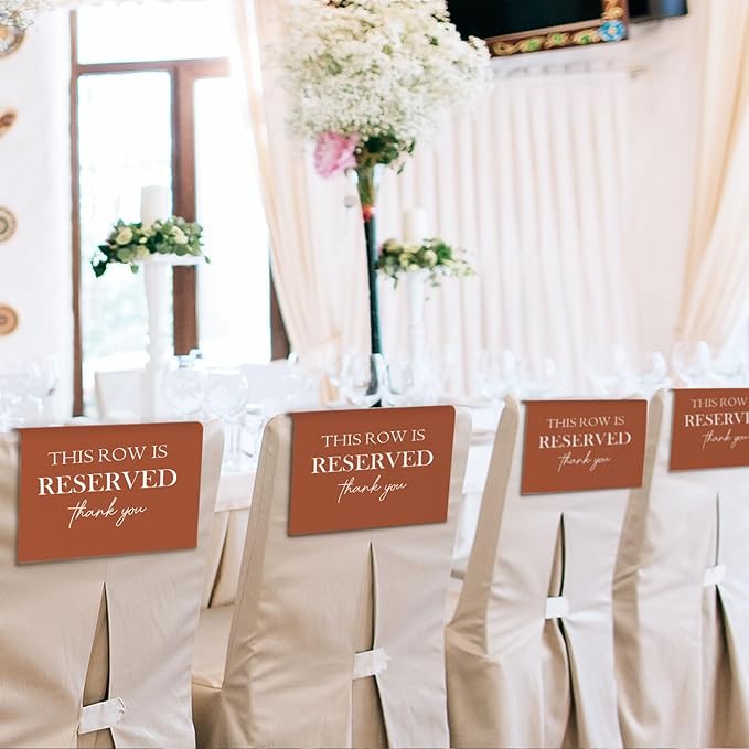 ChissNook Reserved Seating Chair Signs, This Row Is Reserved Pew Cloths Seating Placeholder for Church Pews, Fall Terracotta Wedding Decorations for Reception Parties Event (Burnt Orange, 4 PCS)