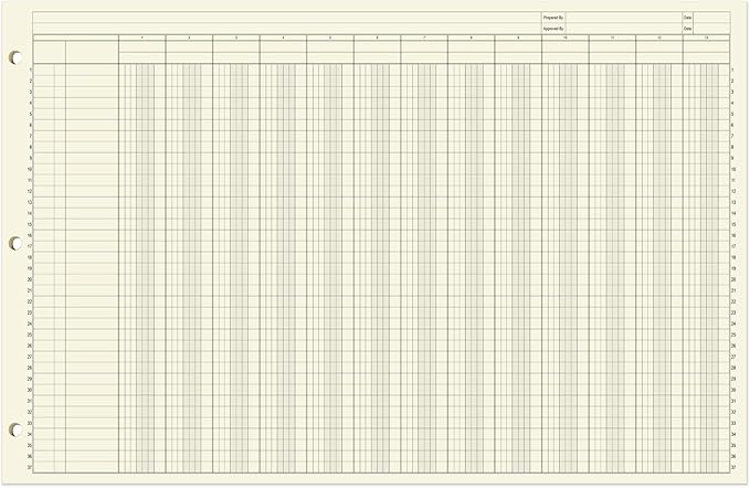 BookFactory Ledger Pad Large 13 Column Accounting Ledger Columnar (Thirteen Columns) Pads - 17'' x 11'', 50 Pages, Notepad Landscape Format (Made in USA)