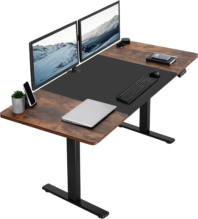 VIVO Electric 71 x 30 in Rustic Standing Desk, Memory Height Adjustment, 1B Series, Holds 220 lbs, Black and Vintage Brown Top, Black Frame, DESK-KIT-1B7BN