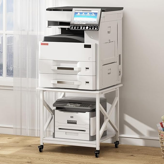 Fannova 23.6 x 23.6 Inches Large Printer Stand, 2 Tier Square Printer Table with Storage Shelf for Home Office, Multi-use Rolling Cart with Wheels for Laser, 3D Printer and Mini Fridge - White