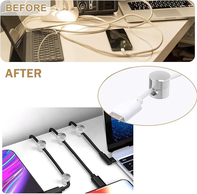6 Sets Charger Cord Holder, Silver Metal Adhesive Cable Management Clips,Adjustable Cable Anchor Holders,Wire Organizer for Desk, Wall, Home, Office