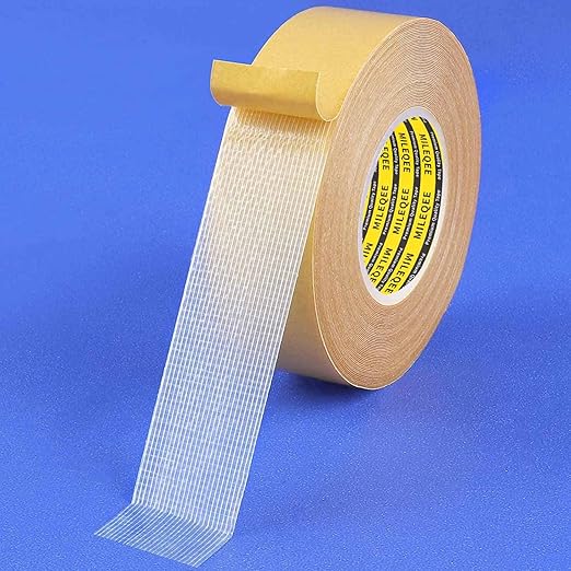 MILEQEE Double Sided Tape Heavy Duty,1in x 33FT(10m), Universal High Tack, Strong Wall Adhesive with Fiberglass Mesh, Super Sticky Resistente Clear Tape, Easy Use Transparent Tape School Supplies