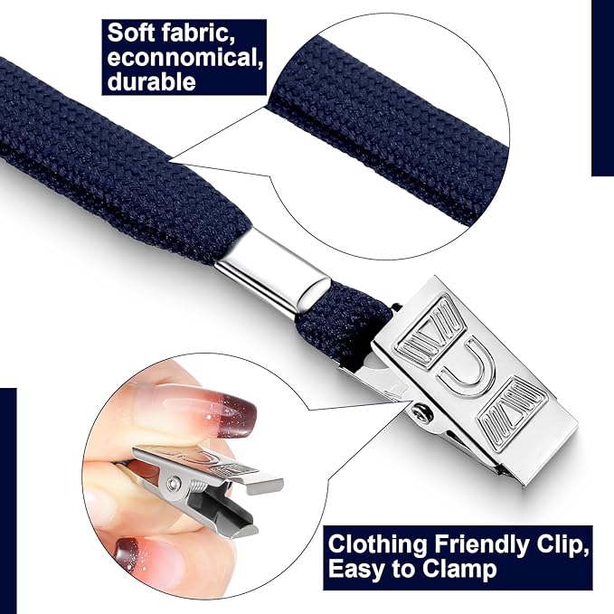 Marspark 200 Sets Clear Name Tags with Lanyard, Lanyards for ID Badges Reusable Strap with ID Holder Plastic Name Badges for Adults Business School Church Conference (Dark Blue)