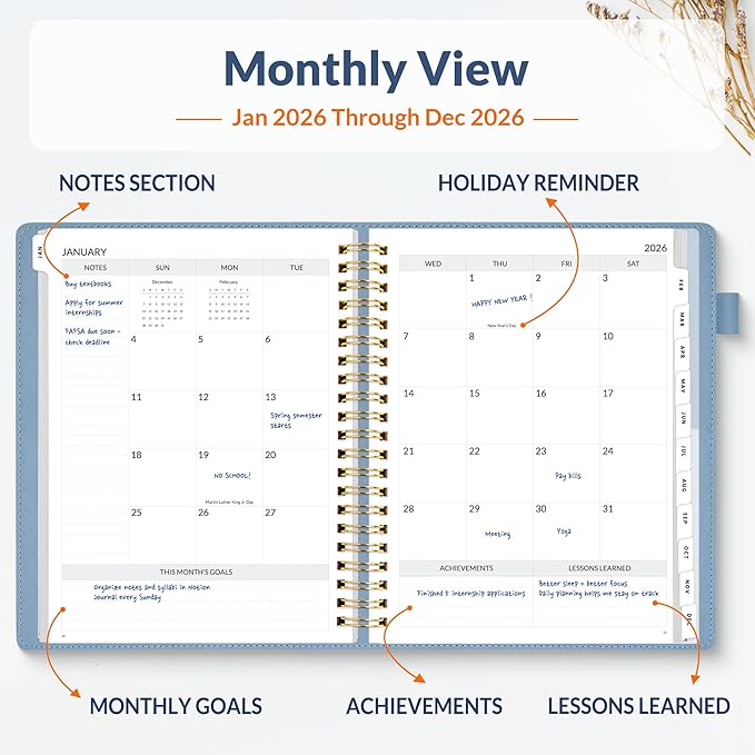 SUNEE 2026 Planner 8.5" x 11" – Dated Productivity Planner for Time Management - Daily,Weekly & Monthly Planner to Achieve Goals - Planner 2026 dated from January 2026 – December 2026,Grey Blue