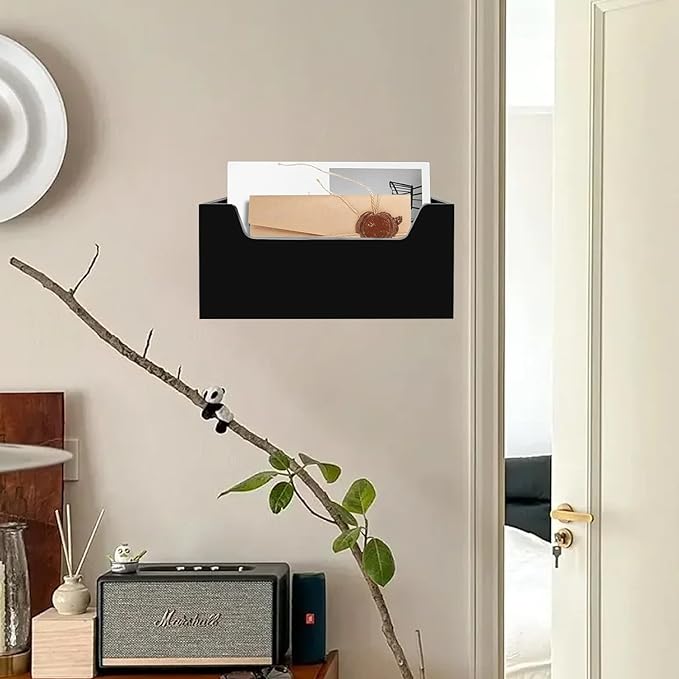 Mail Holder for Table, Acrylic Letter Holder Box for Desk or Wall Mount, Mail Organizer Countertop, Black