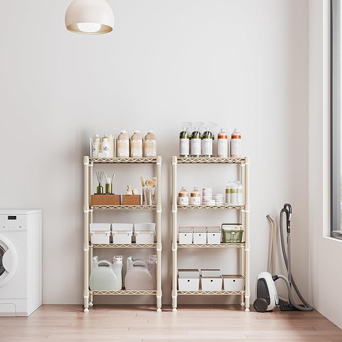 M MZG 1000 lbs 4-Shelf Standing Storage Shelves Heavy Duty Metal Shelving Unit Adjustable Wire Rack for Office Garage Kitchen, Light Tan 11.8 D x 23.6" W x 47.5" H