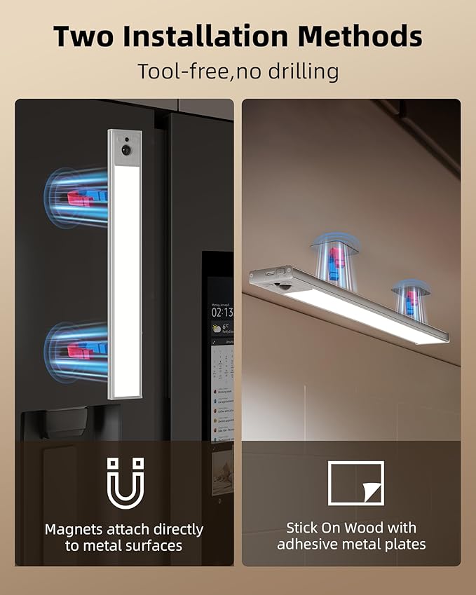 EZVALO 3 Pack Under Cabinet Lighting, 4000mAh Rechargeable Motion Sensor Light, 16inch Magnetic Closet Lights with Dimmable & 3 Color Temps, Wireless Motion Activated Lights with Remote for Kitchen