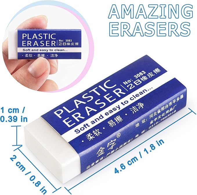 Tamaki 12 Pack Erasers, Large White Eraser for School Office, Art Erasers for Drawing