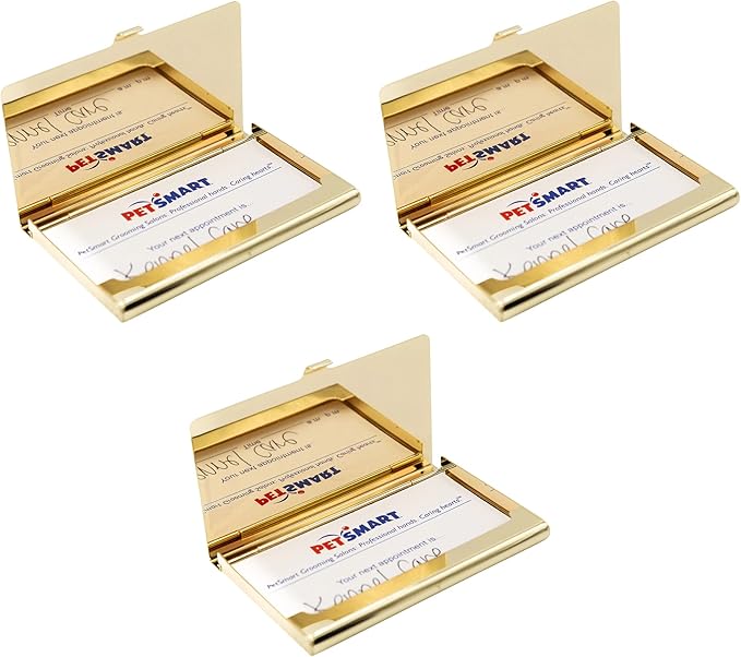 Stephanie Imports Set of 3 Slim & Minimalist Metal Business Card Holder Unisex Case (Plain Gold)