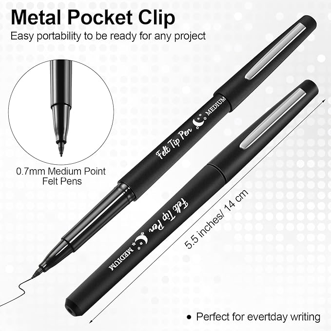Fuyoooo 36 Pcs Felt Tip Pens 0.7mm Medium Point Colored Felt Tip Pens for Journaling Planner Writing Note-taking Art Office and School Supplies(Black)
