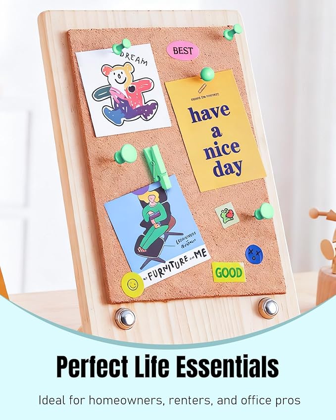 Uniclife 200 Pcs Thumb Tacks for Wall, Green Push Pins for Bulletin Board & Cork Board, Decorative Push Pins, Cute Thumbtacks Hooks Set for Pictures, Photos, Art & Decor, 5 Styles
