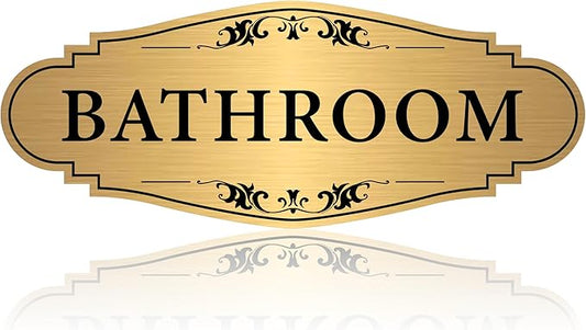 Bathroom Sign Sticker for Business and Home，Self-adhesive Brushed Gold Bathroom Decor for Door，Waterproof Vinyl Restroom Sign for House, Office, Shop