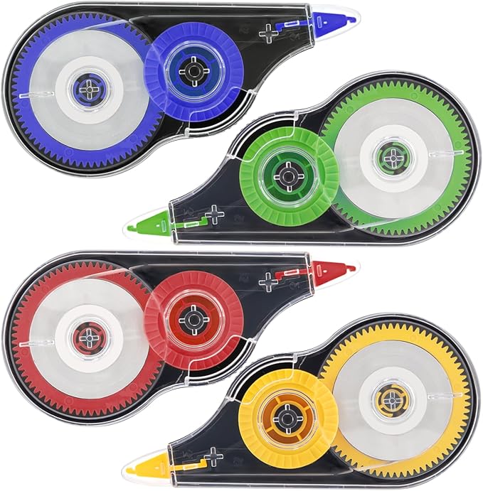 JEFURE 4 Pcs Colorful Correction Tape, 39.4 Ft White Wrong Out Tear-Resistant Bulk, Instant Corrections Easy To Use Applicator for School, Office, Note Taking, Journal (Tape Width 0.2 in, Clear)