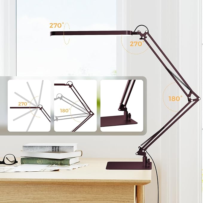 SKYLEO LED Desk Lamp with Slim Base - Adjustable Swing Arm Desk Light, Dimmable, Timer, Eye Protection, Memory Function, 1300LM, 12W, Red