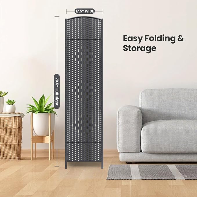 Cocosica 4 Panel Room Divider,6Ft Folding Privacy Screen,Tall - Extra Wide Foldable Panel Partition Wall Divider with Diamond Double-Weaved Hand-Woven Design Room Screen Divider
