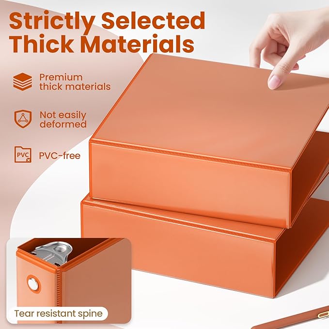 SUNEE 3 Ring Binder 3 Inch 1 Pack, Clear View Binder Three Ring PVC-Free (Fit 8.5x11 Inches) for School or Office Supplies, Orange