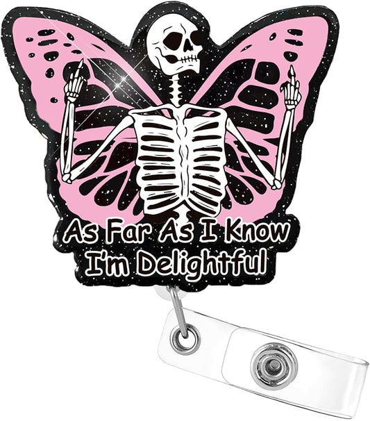 Aoryalps I AM Delightful Retractable Badge Reel Holder Retractable with ID Clip for Nurse Nursing Name Tag Card Nursing Student Teacher Doctor Medical Assistant Work Office Clip-Gifts for Nurse