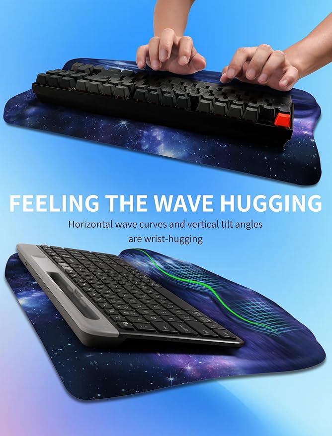 KUOSGM Ergonomic Wave Wrist Rest with Keyboard Stand, Cushioned Palm Rest, Comfortable Integrated Memory Foam for Natural Typing and Relieve Wrist Pain, Moon and Starry Sky