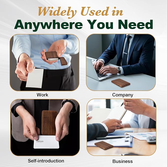 Yookin Wood Business Card Holder Wooden Magnetic Business Card Case Portable Simple (Black Walnut)