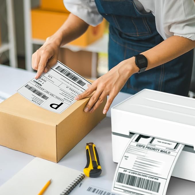 METRONIC Shipping Labels 4x6 500 PCS Fanfold Direct Thermal Labels, Perforated and Strong Adhesive Sticker Paper Thermal Printer Labels, Compatible with Rollo, JADENS, Phomemo, MUNBYN Printer