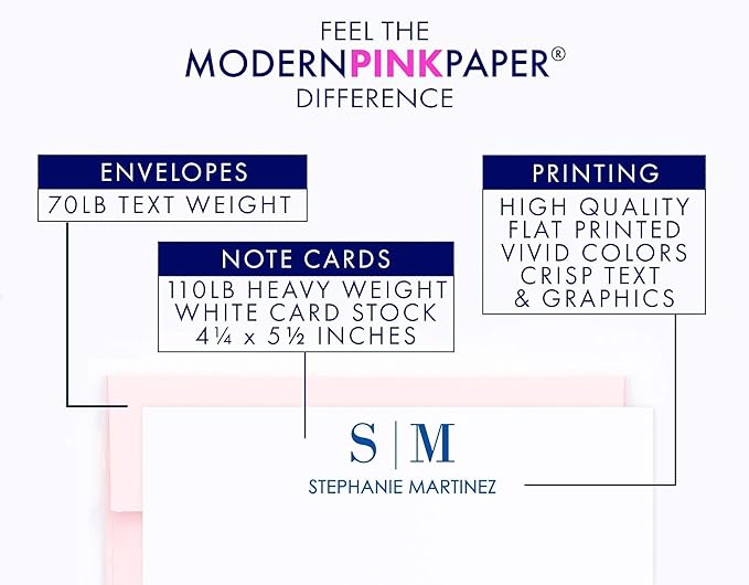 Classic Personalized Two Letter Stationary Monogram Stationary Set for Men and Women, FLAT OR FOLDED NOTE CARDS, Personalized Monogram Stationery Set with Envelopes, Your Choice of Colors and Quantity