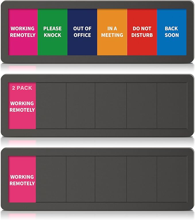 2PK Office Door Signs 6 Options Do Not Disturb, Please Knock, In A Meeting, Out Of Office, Working Remotely Back Soon Privacy Slider Sign for Meeting & Conference Room