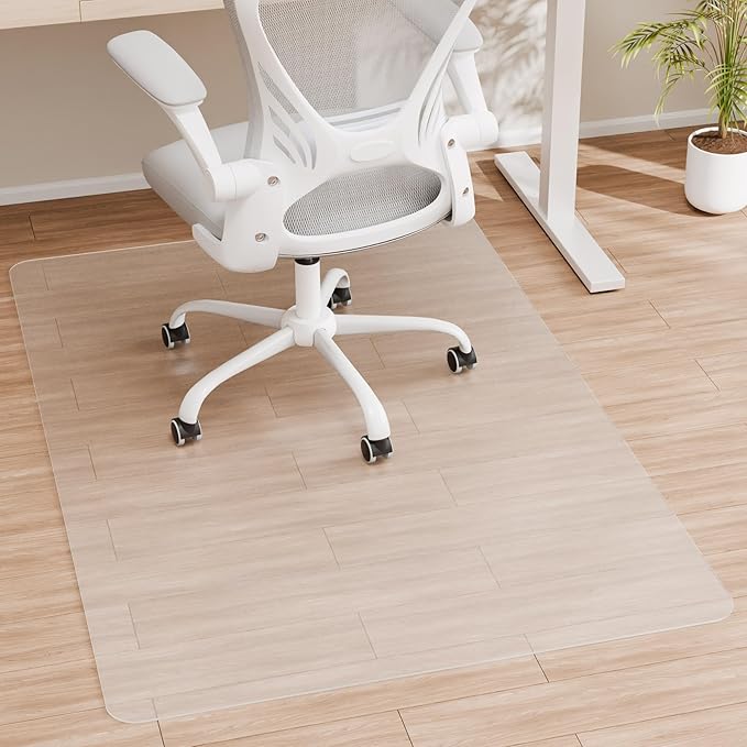 HOMEK Office Chair Mat for Hardwood Floor, 48” x 40” Crystal Clear Hard Floor Chair Mat, Transparent Floor Protector Mat Flat Without Curling