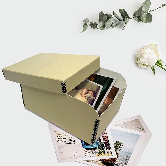 Lineco 4x6 Photo Storage Box, with 12 Acid-Free Envelopes, Holds Up to 1000 3.5" x 5", or 4" x 6" Pictures, Metal Edge Archival Organizer for Cards Stickers Stamps Seeds, 5.5x7.5x11. Tan, 2 Pack