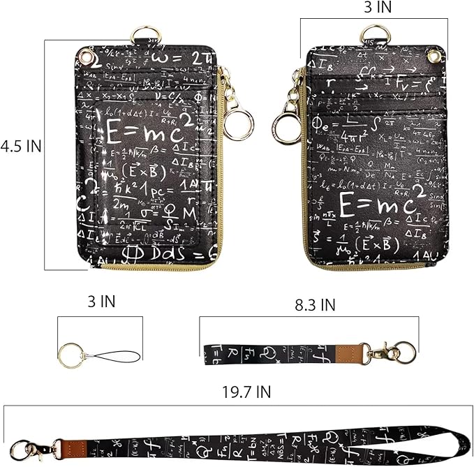 Teacher Lanyards for Id Badges Card and Keys,Math Pattern Funny ID Card Holders with Lanyards,Zipper Wallet with Cute Neck Lanyard for Women Men School Student Work Nurse